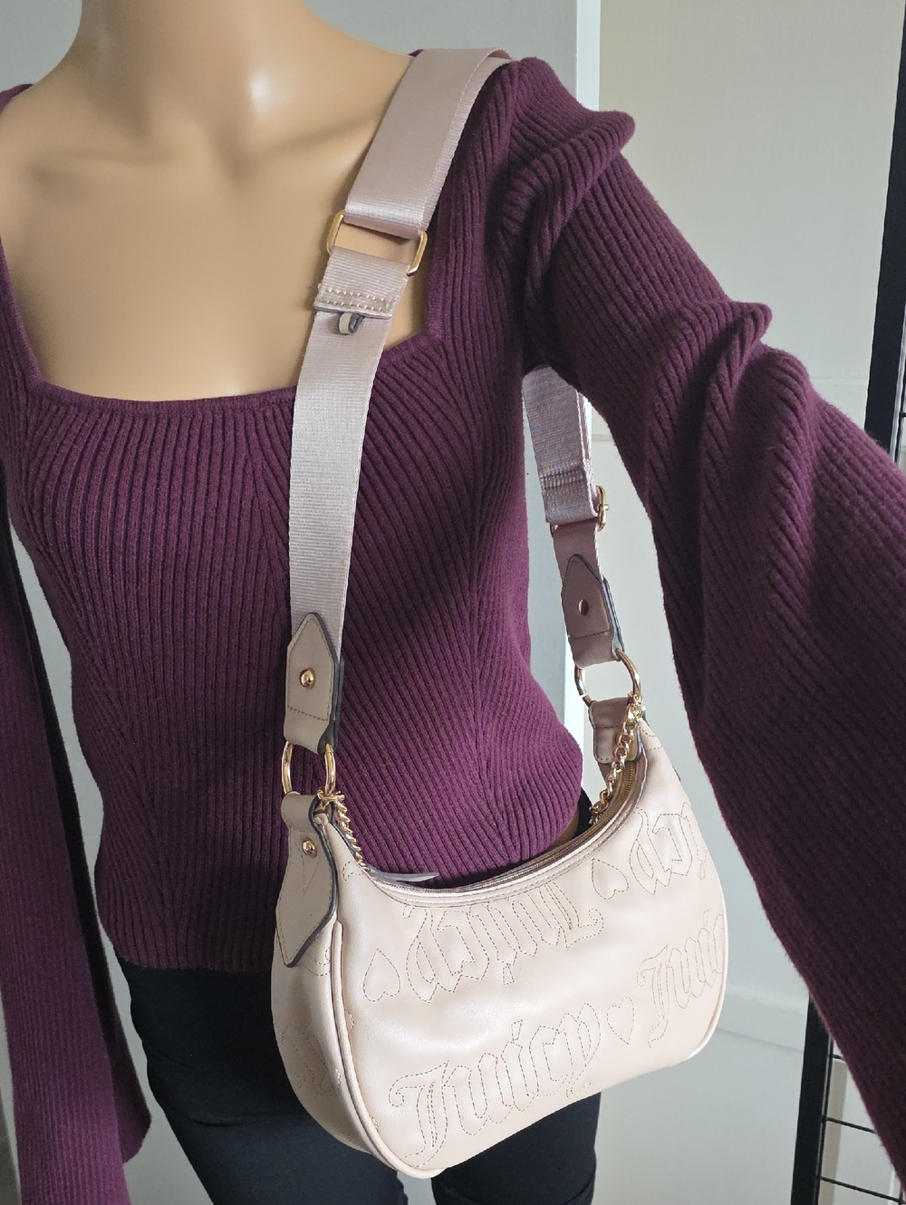 Juicy Couture Pale Pink Shoulder Bag with Wide Adjustable Strap